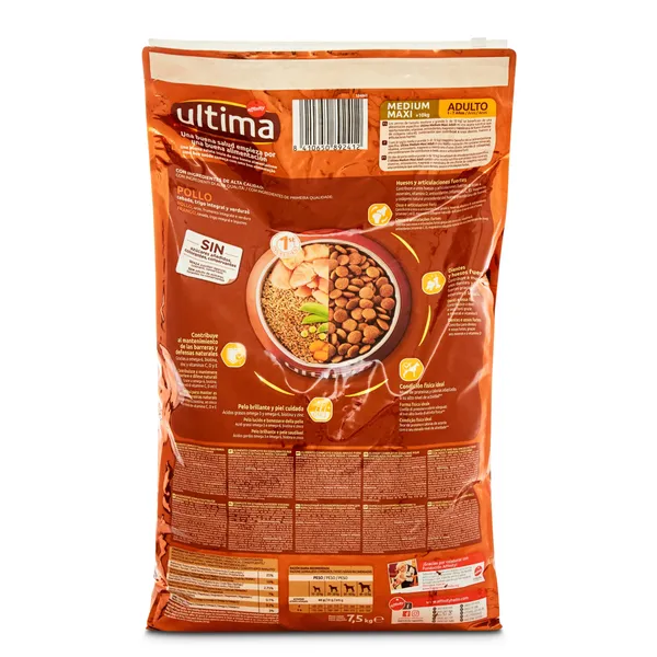 Alimento para perros adulto con pollo y arroz Ultima bolsa 7.5 Kg 4