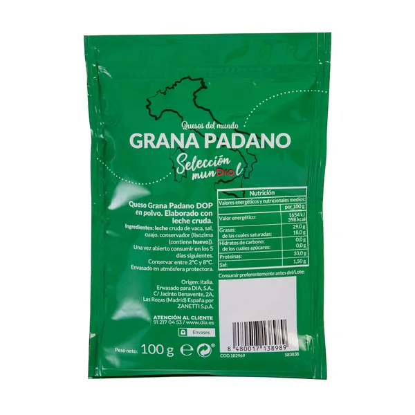 Queso rallado Grana Padano D.O.P. Selección Mundial de Dia bolsa 100 g 2