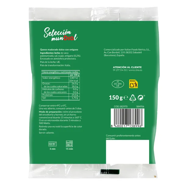 Queso provolone con orégano Dia Selección Mundial 150 g 3