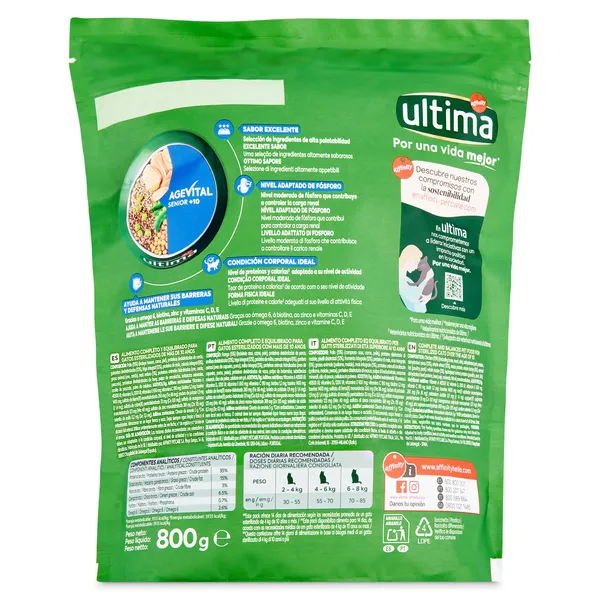 Alimento para gatos senior esterilizados Ultima 800 g 3