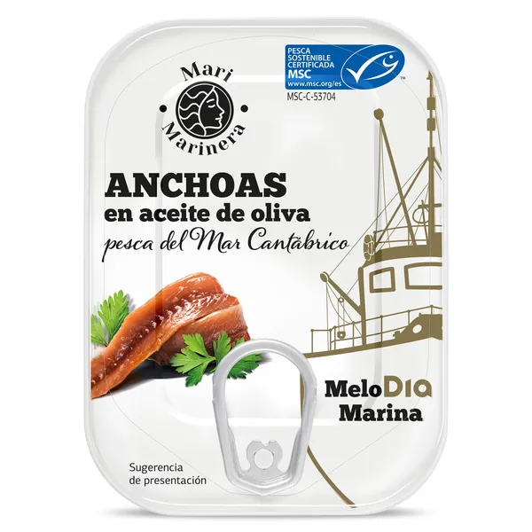 Anchoas del Cantábrico MSC en aceite de oliva Dia Mari Marinera lata 50 g 2
