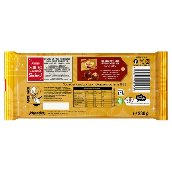 Turrón de chocolate con arroz inflado clásico Suchard 230 g 2