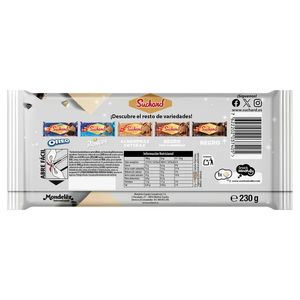 Turrón de chocolate con trozos de galleta oreo blanco Suchard 230 g 2