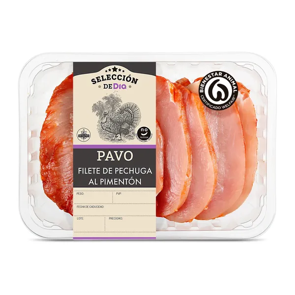 Pechuga de pavo fileteada al pimentón Selección de Dia 620 g aprox. 2