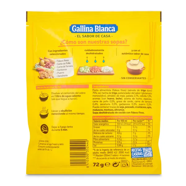 Sopa de cocido con fideos Gallina Blanca sobre 72 g 2