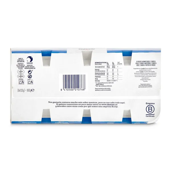 Yogur sabor coco, fresa, frutos del bosque y macedonia Danone 8 x 120 g 5