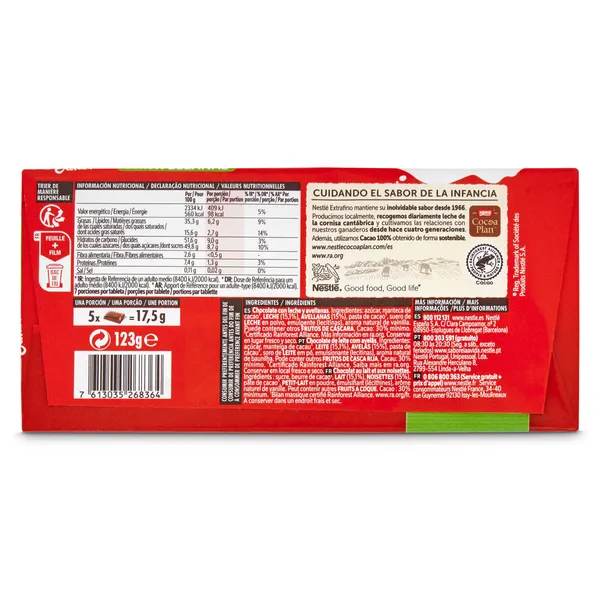 Chocolate con leche y avellanas Nestlé Extrafino 123 g 3