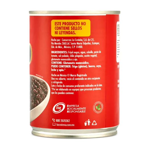 Frijoles negros enteros La costeña lata 560 g 2