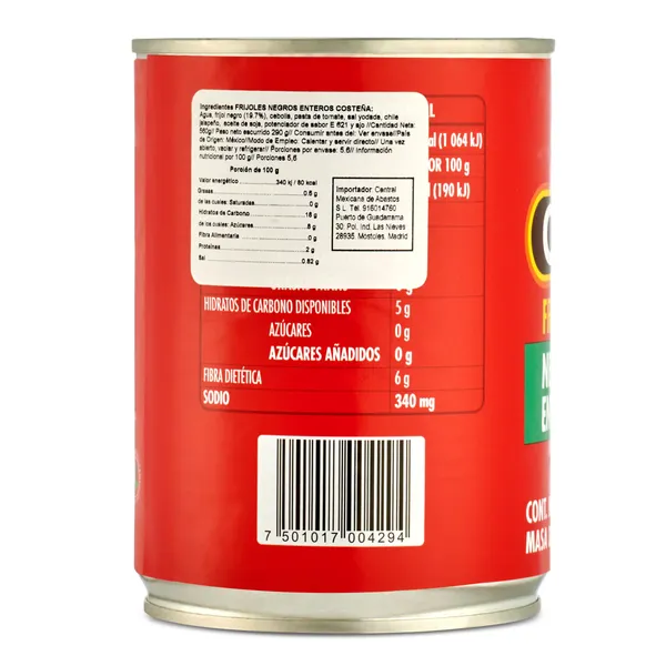 Frijoles negros enteros La costeña lata 560 g 3