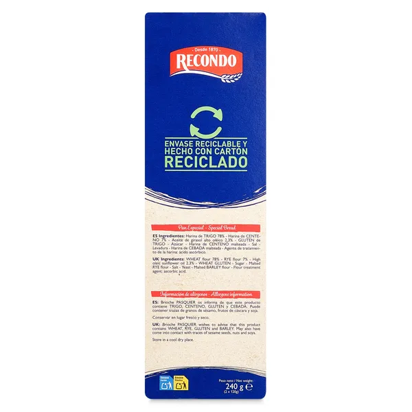 Pan tostado hogaza rústica Recondo caja 240 g 4