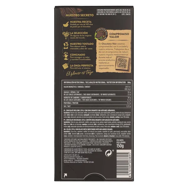 Chocolate negro 70% cacao relleno con mousse de naranja Valor 150 g 2