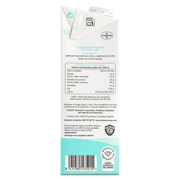 Leche semidesnatada de cabra Covap brik 1 l 3