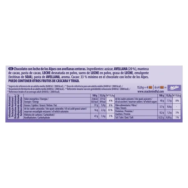 Chocolate con leche y avellanas enteras Milka 95 g 3