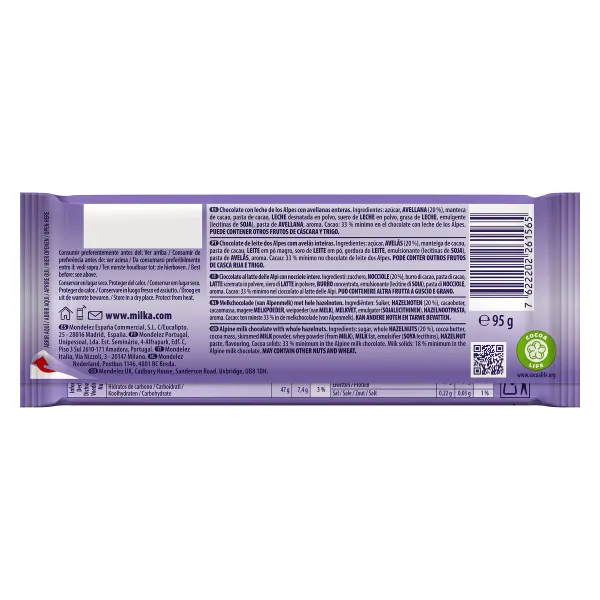 Chocolate con leche y avellanas enteras Milka 95 g 4