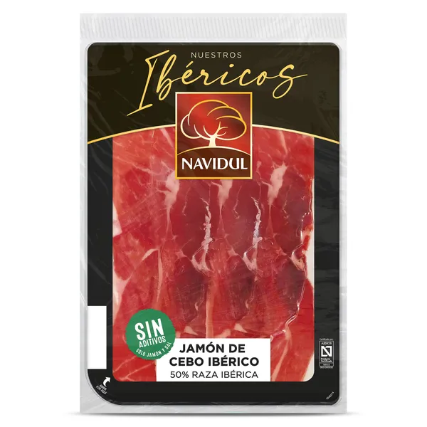 Jamón de cebo ibérico 50% de raza ibérica Navidul sobre 104 g