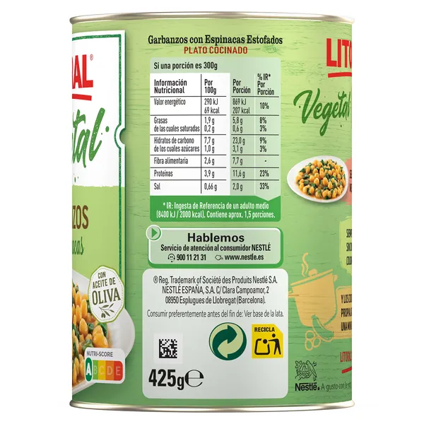 Garbanzos con espinacas Litoral 425 g 3