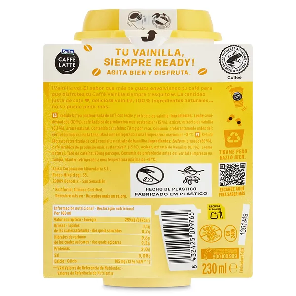 Café vainilla Kaiku vaso 230 ml 2