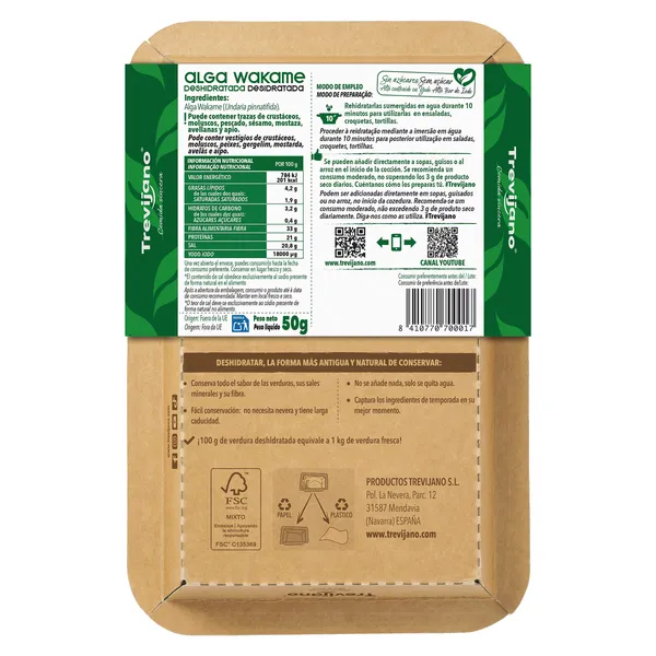 Alga wakame 100% natural Trevijano 50 g 2