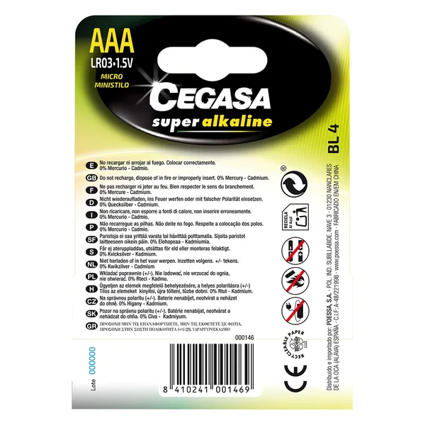Pilas alcalinas AAA Cegasa 4 unidades 3