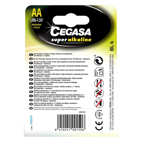 Pilas alcalinas AA Cegasa 4 unidades 3