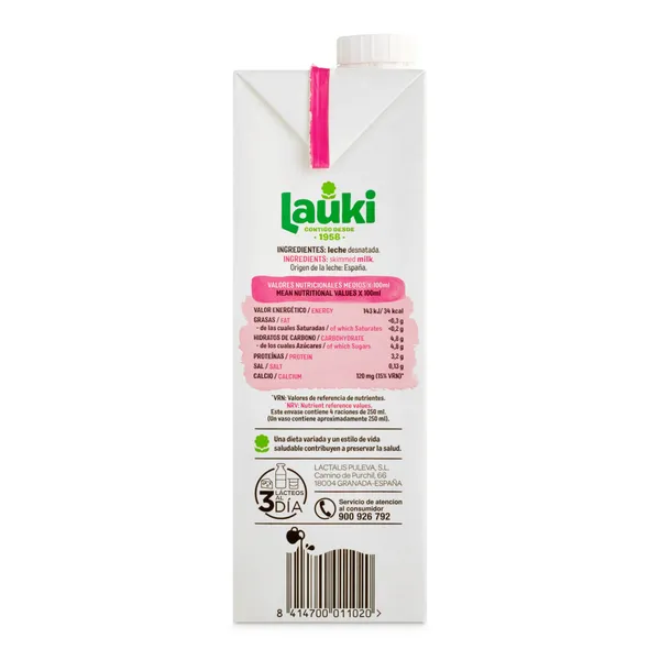 Leche desnatada Lauki brik 1 l 3