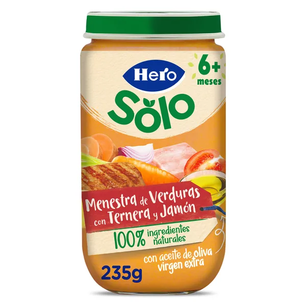 Puré de menestra de verduras con jamón y ternera Hero frasco 235 g 2