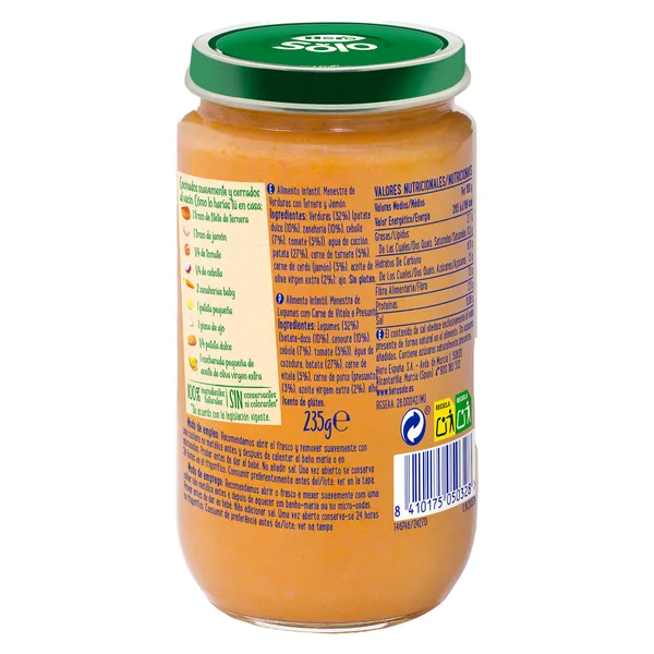 Puré de menestra de verduras con jamón y ternera Hero frasco 235 g 3