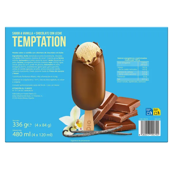 Helado bombón chocolate con leche Dia Temptation 4 x 84 g 3