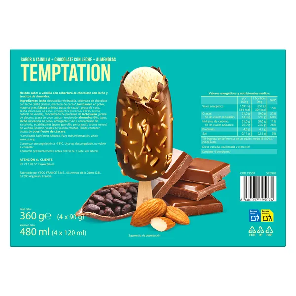 Helado bombón almendrado Dia Temptation 4 x 90 g 4