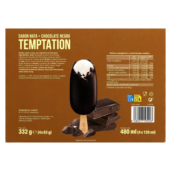 Helado bombón chocolate negro Dia Temptation 4 x 83 g 4