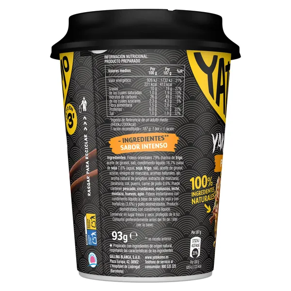 Fideos orientales yakisoba pollo Gallina Blanca Yatekomo vaso 93 g 2