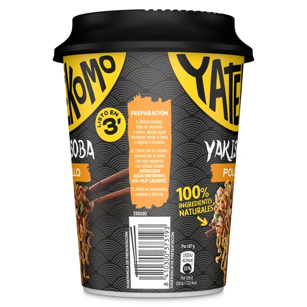 Fideos orientales yakisoba pollo Gallina Blanca Yatekomo vaso 93 g 3