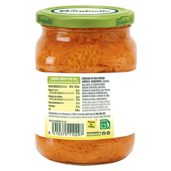 Zanahorias ralladas Bonduelle frasco 580 g 2