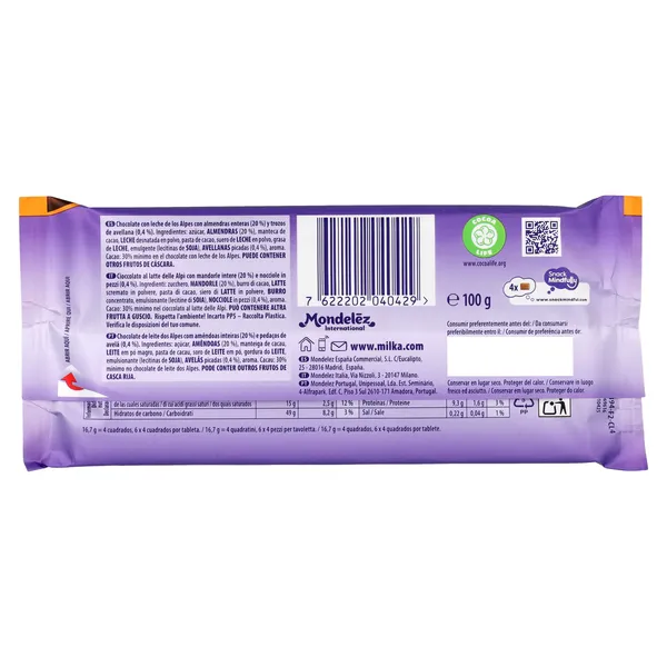 Chocolate con leche y almendras enteras Milka 100 g 3