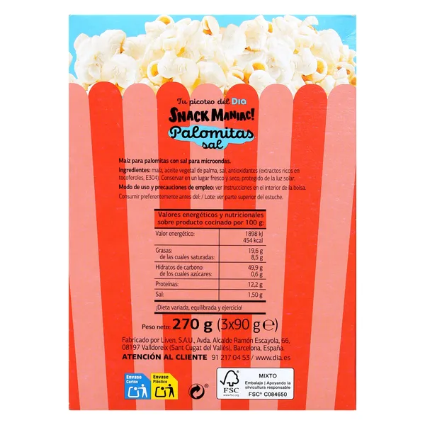 Palomitas con sal para microondas Dia Snack Maniac 270 g 4