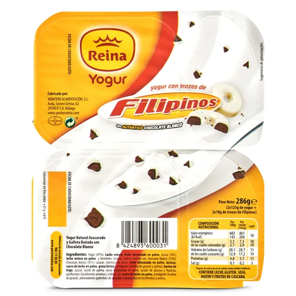Yogur con Filipinos Reina pack 2 x 143 g 2