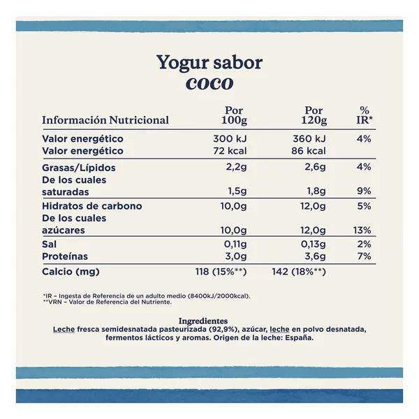 Yogur sabor coco Danone pack 4 x 125 g 3