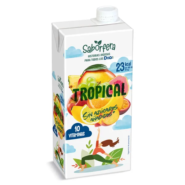 Bebida de zumo tropical sin azúcares añadidos Saborfera de Dia brik 1 L