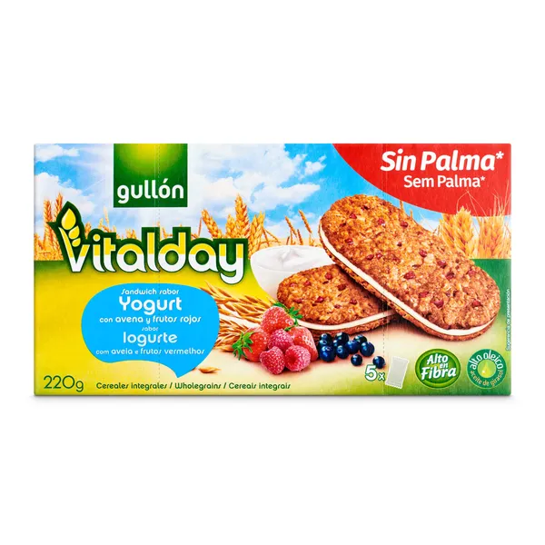 Galletas sándwich yogurt y frutos rojos Gullón Vitalday caja 220 g 2