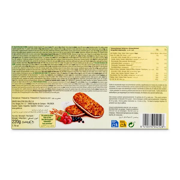 Galletas sándwich yogurt y frutos rojos Gullón Vitalday caja 220 g 3