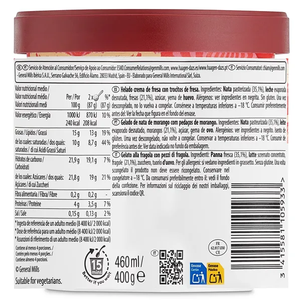 Tarrina de helado fresa Haagen Dazs 400 g 3