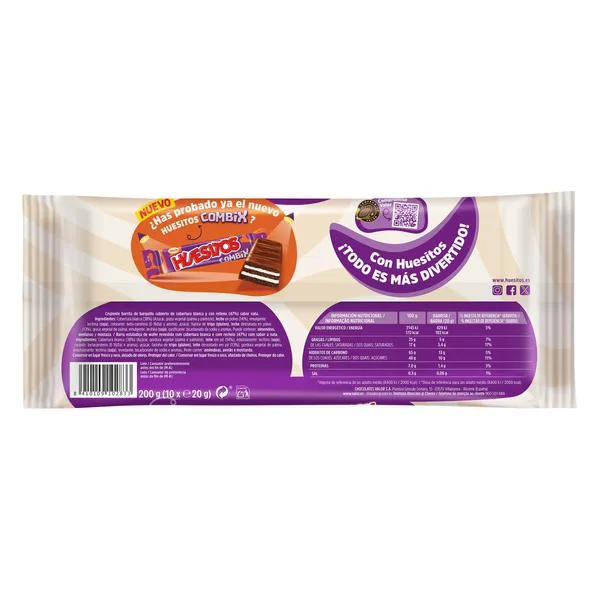 Barritas de barquillo recubierta de chocolate blanco Huesitos bolsa 200 g 2