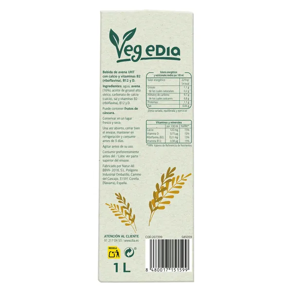 Bebida de avena con calcio Dia Vegedia 1 L 5