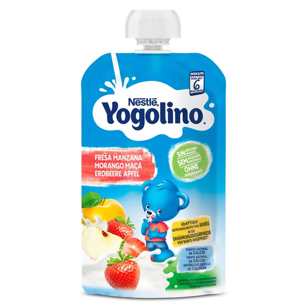Postre lácteo infantil con puré de fresa y manzana Nestlé Yogolino bolsa 100 g