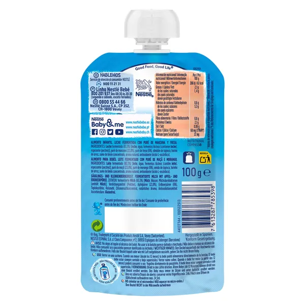 Postre lácteo infantil con puré de fresa y manzana Nestlé Yogolino bolsa 100 g 2