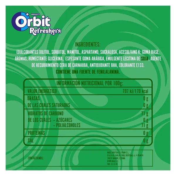 Chicles sabor hierbabuena sin azúcar refreshers Orbit bote 30 unidades 2