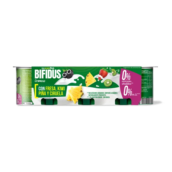 Bífidus con fresa, kiwi, piña y ciruela doble 0% Dia pack 8 x 125 g 2