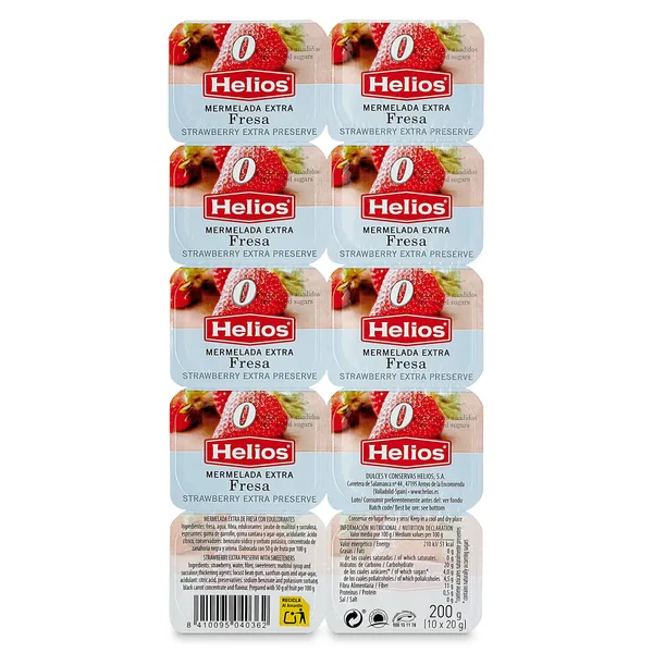 Mermelada de fresa 0% azúcares añadidos Helios pack 10 x 25 g 2