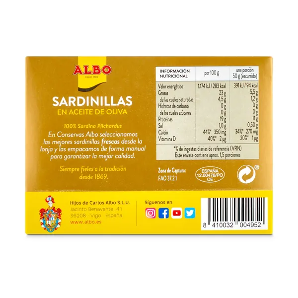 Sardinillas en aceite de oliva Albo 82 g 4