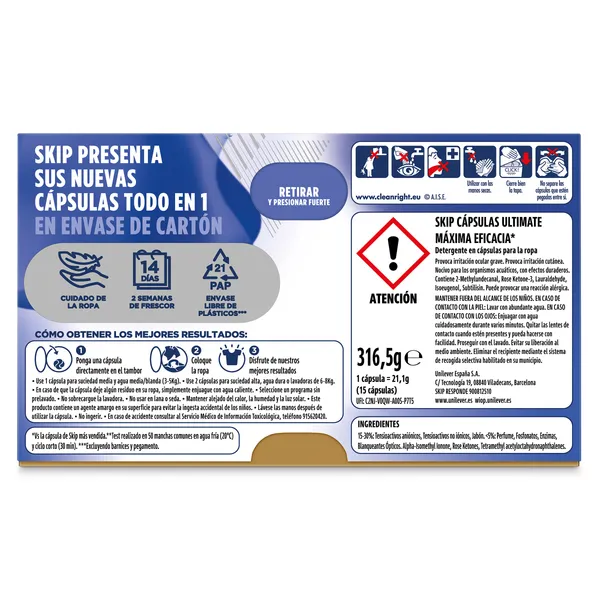 Detergente en cápsulas máxima eficacia Skip 15 lavados 3